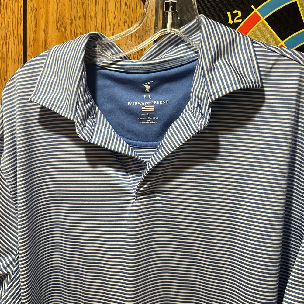 Fairway & Greene Blue and White Polo Shirt Performance Fabric